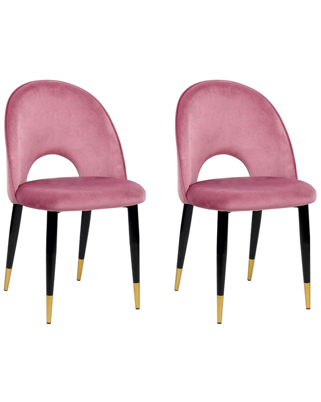 Set of 2 Dining Chairs Pink Velvet Upholstery Black Legs Retro Glamour Beliani