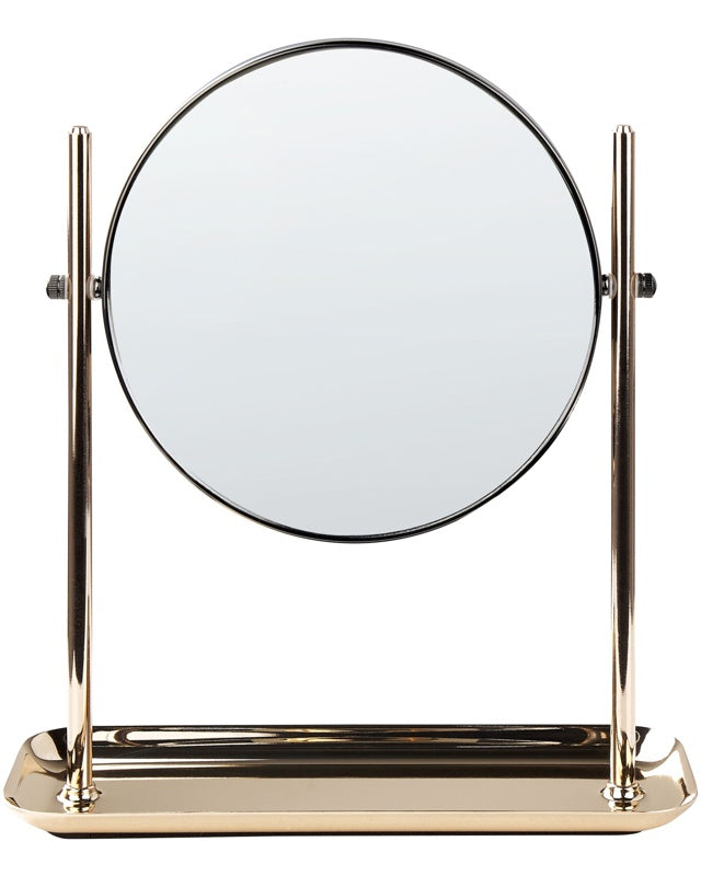 Makeup Mirror Gold Iron Metal Frame ø 20 cm with Tray 1x/3x Magnification Double Sided Cosmetic Desktop Beliani