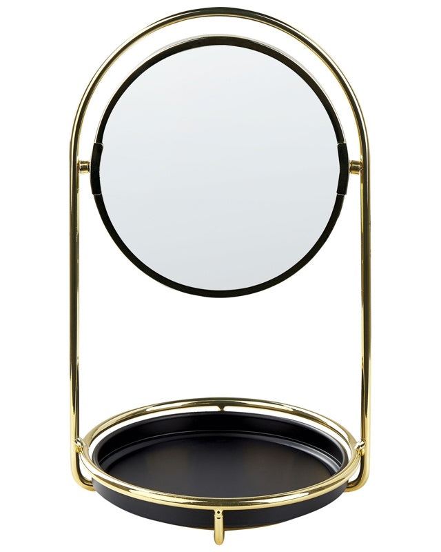 Makeup Mirror Gold Iron Metal Frame ø 15 cm with Tray 1x/3x Magnification Double Sided Cosmetic Desktop Beliani