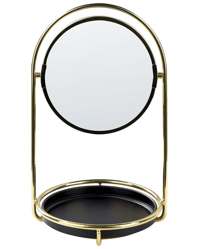 Makeup Mirror Gold Iron Metal Frame  15 cm with Tray 1x/3x Magnification Double Sided Cosmetic Desktop Beliani