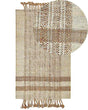 Area Rug Beige Jute 80 x 150 cm Rectangular with Tassels Geometric Pattern Handwoven Boho Style Bedroom Living Room Beliani