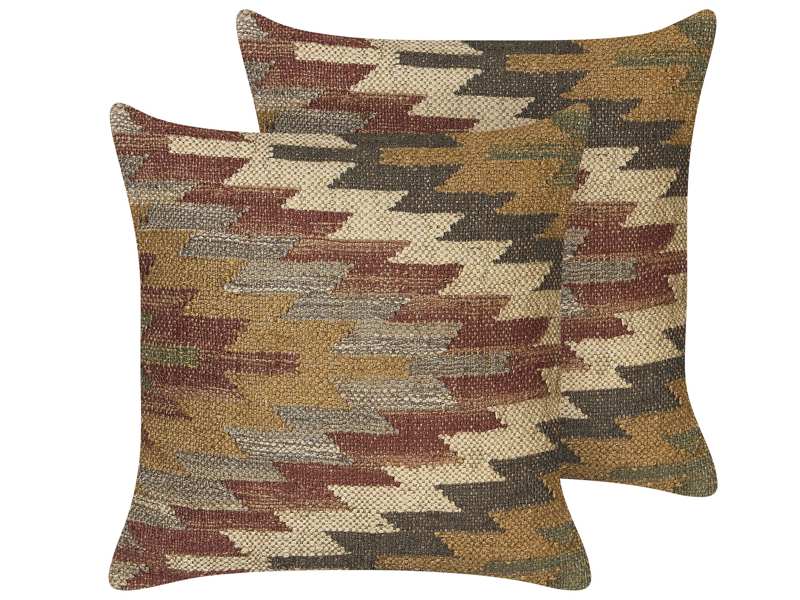 Set of 2 Scatter Cushions Multicolour Jute Cotton 45 x 45 cm Geometric Pattern Handmade Removable Cover with Filling Beliani