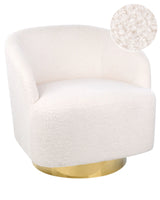 Armchair Off-White Boucle Fabric Soft Nubby Gold Base Swivel 360 Retro Glam Art Decor Style Beliani