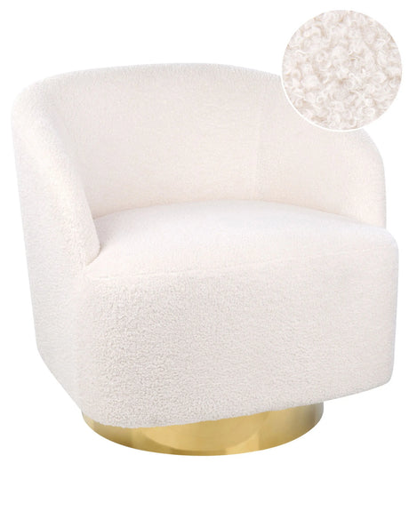Armchair Off-White Boucle Fabric Soft Nubby Gold Base Swivel 360 Retro Glam Art Decor Style Beliani