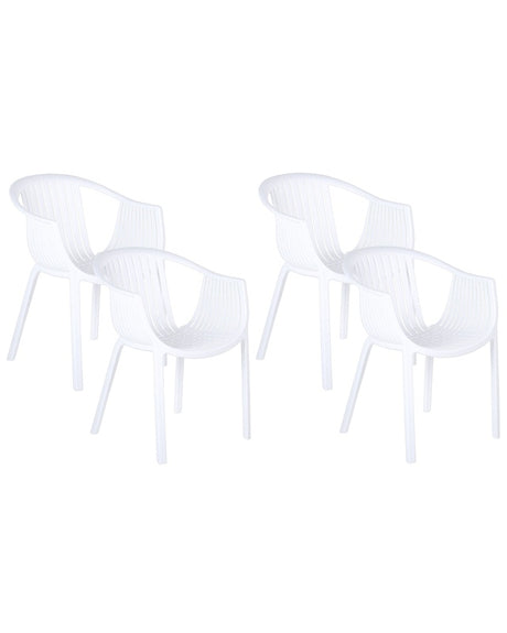 Set of 4 Garden Chairs White Synthetic Material Stacking Slatted Back with Armrests Outdoor Patio Beliani