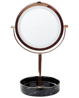 Makeup Mirror Rose Gold Iron Metal Frame Ceramic Base  20 cm with LED Light 1x/5x Magnification Double Sided Beliani