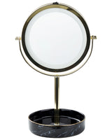 Makeup Mirror Gold and Black Iron Metal Frame Ceramic Base  20 cm with LED Light 1x/5x Magnification Double Sided Beliani