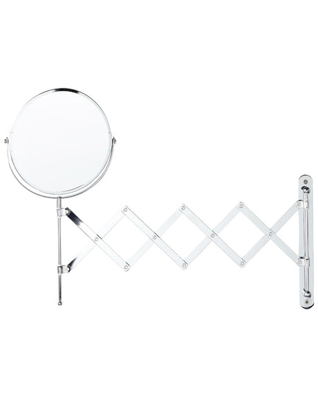 Makeup Mirror Silver Iron ø 19 cm Wall Mounted Extension Arm Double Sided Magnifying Bathroom Accessories Beliani