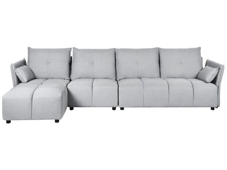 Right Hand Corner Sofa Light Grey 4 Seater Extra Backrest Cushions Modern Beliani