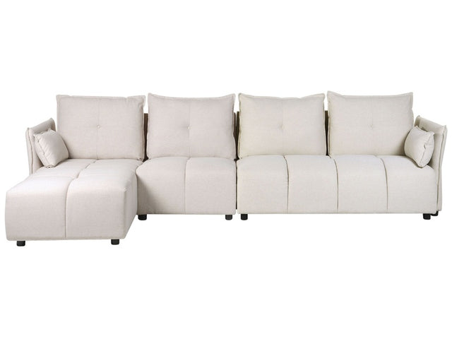 Right Hand Corner Sofa Beige 4 Seater Extra Backrest Cushions Modern Beliani