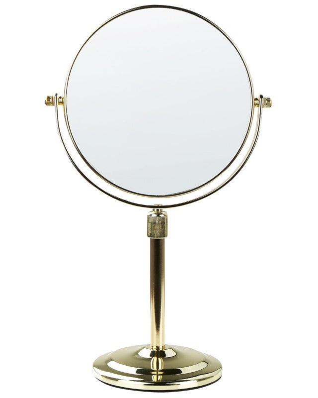 Makeup Mirror Gold Metal ø 20 Double-Sided Reversible Dressing Table Mirror Magnifyng Beliani