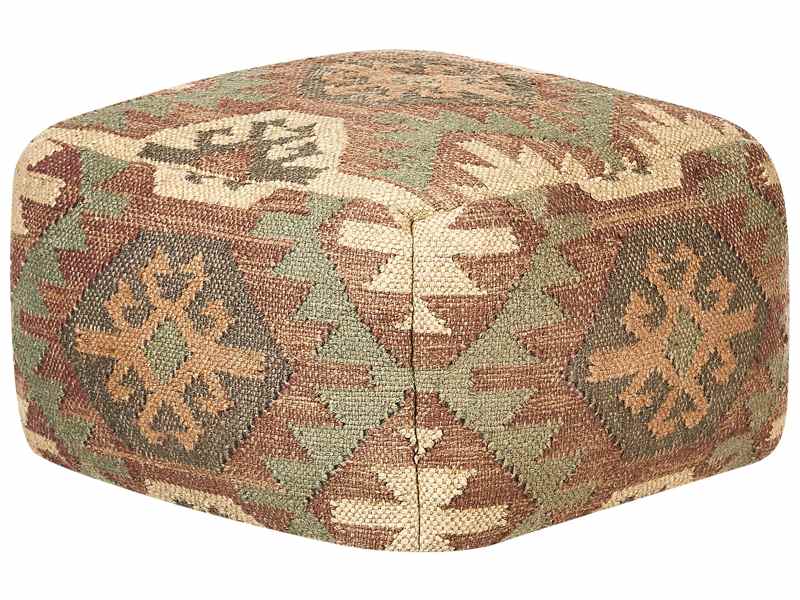 Pouffe Multicolour Jute Wool 50 x 50 x 30 cm Geometric Pattern Square Boho Modern Footstool Upholstered Seat Beliani