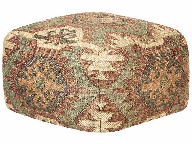 Pouffe Multicolour Jute Wool 50 x 50 x 30 cm Geometric Pattern Square Boho Modern Footstool Upholstered Seat Beliani