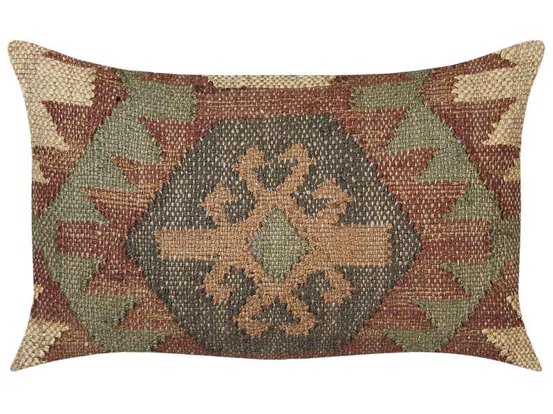 Scatter Cushion Multicolour Jute Cotton 30 x 50 cm Geometric Pattern Handmade Removable Cover with Filling Beliani