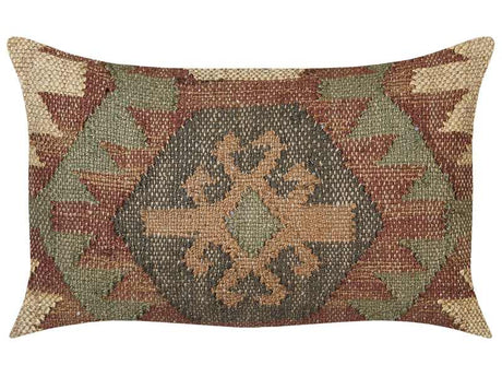 Scatter Cushion Multicolour Jute Cotton 30 x 50 cm Geometric Pattern Handmade Removable Cover with Filling Beliani