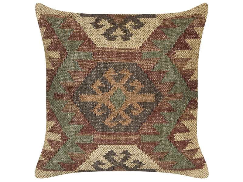 Scatter Cushion Multicolour Jute Cotton 45 x 45 cm Geometric Pattern Handmade Removable Cover with Filling Beliani