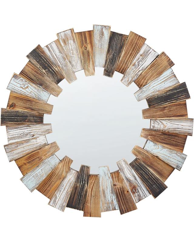 Wall Mirror Light Wood MDF Wood Veneer ø 66 cm Round Decorative Handmade Accent Piece Rustic Style Beliani