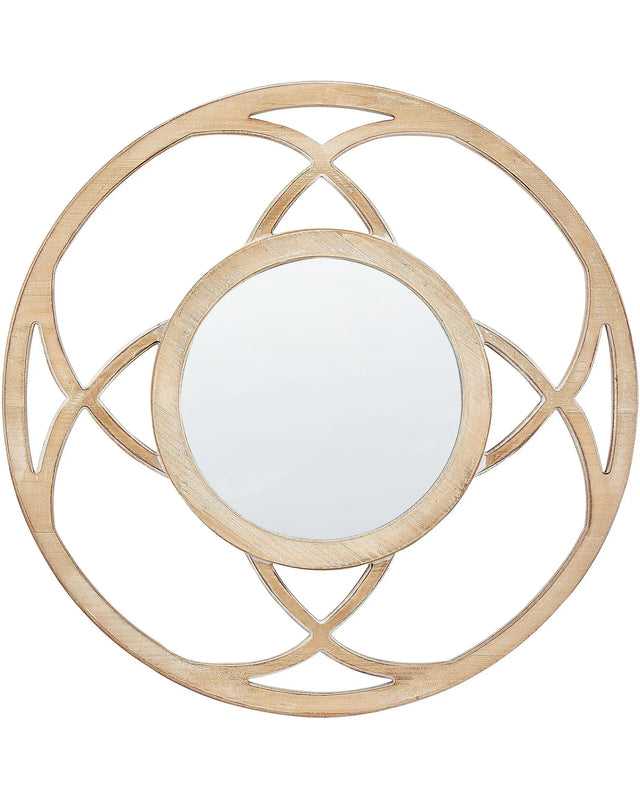 Wall Mirror Light Brown MDF Wood Veneer  60 cm Round Decorative Handmade Accent Piece Scandinavian Style Beliani