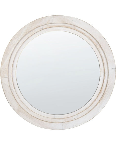 Wall Mirror Off-White MDF ø 60 cm Round Decorative Handmade Accent Piece Scandinavian Style Beliani