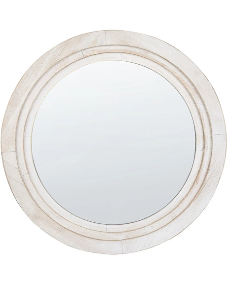 Wall Mirror Off-White MDF  60 cm Round Decorative Handmade Accent Piece Scandinavian Style Beliani