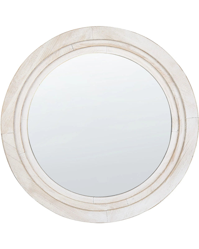 Wall Mirror Off-White MDF  60 cm Round Decorative Handmade Accent Piece Scandinavian Style Beliani