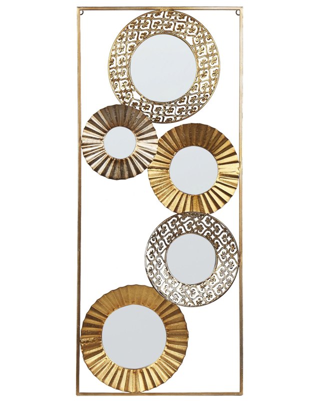 Wall Décor with Mirrors Gold Metal Frame 39 x 90 cm Decorative Handmade Living Room Retro Accent Piece Beliani