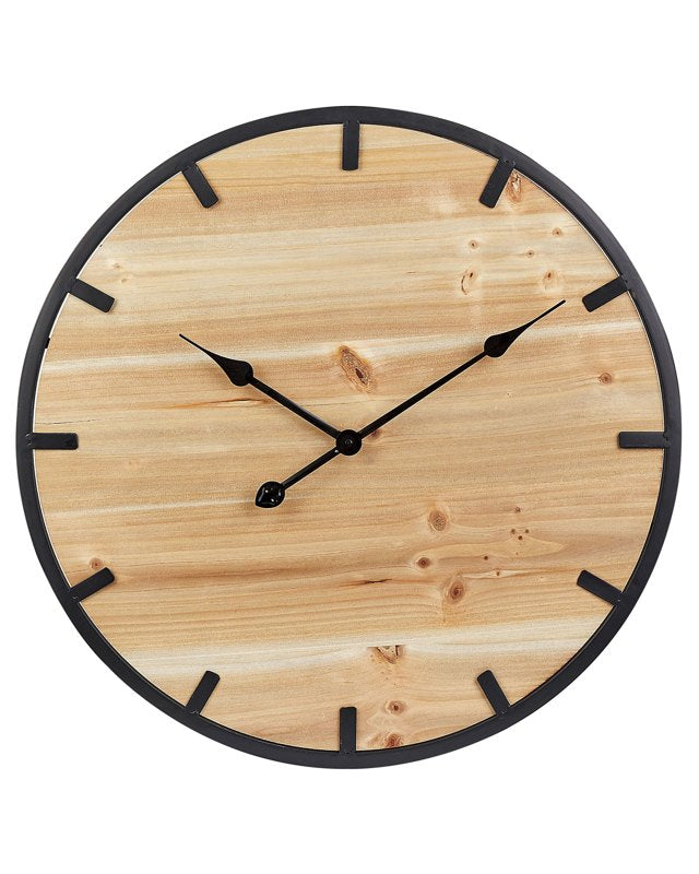 Wall Clock Light Fir Wood Metal 60 cm Round Modern Design  Beliani