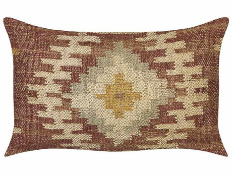 Scatter Cushion Multicolour Jute Cotton 30 x 50 cm Geometric Pattern Handmade Removable Cover with Filling Beliani