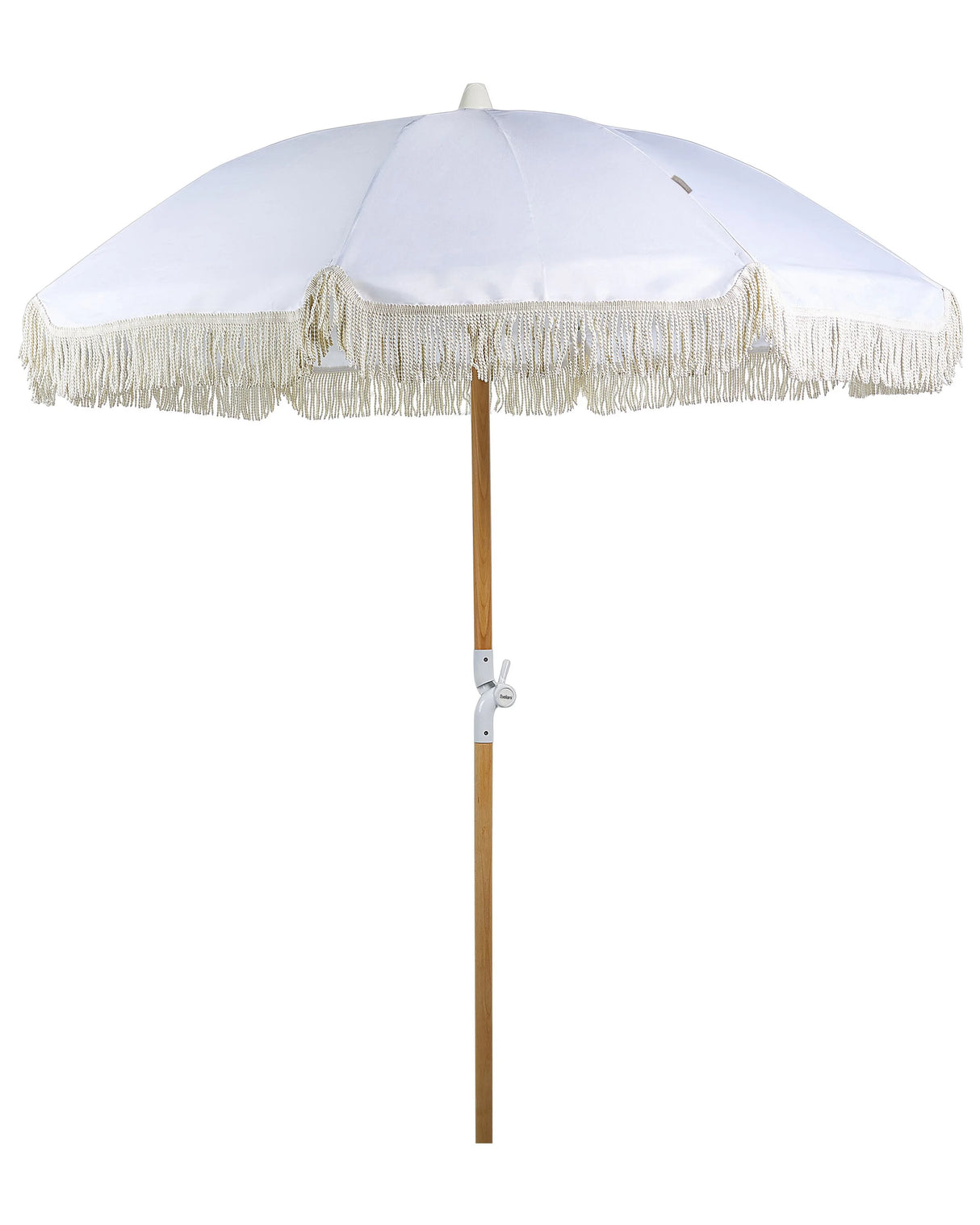Garden Parasol White Fabric Beech Wood Pole  150 cm Round Retro Garden Outdoor Umbrella Tilting UV Resistant Beliani