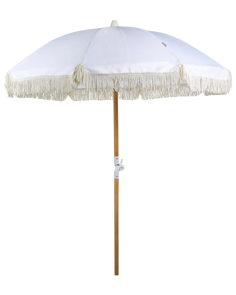 Garden Parasol White Fabric Beech Wood Pole  150 cm Round Retro Garden Outdoor Umbrella Tilting UV Resistant Beliani