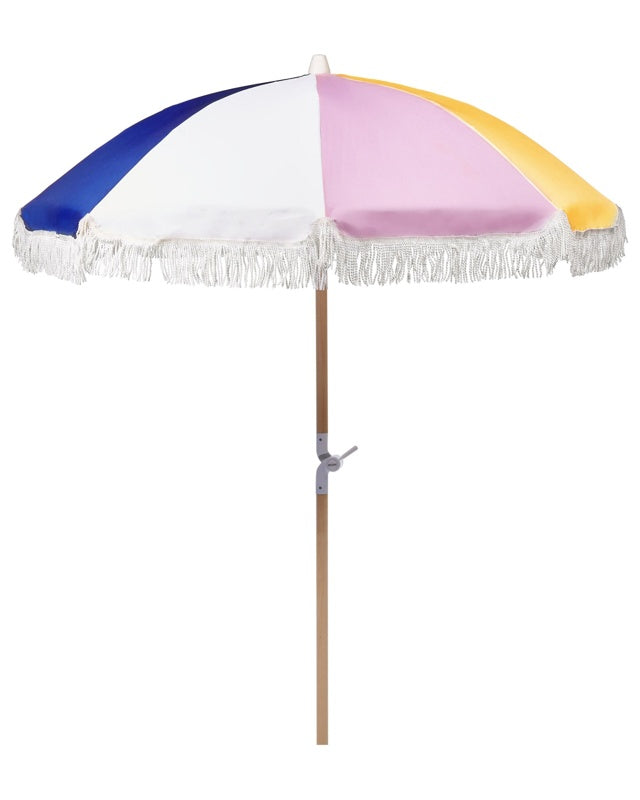 Garden Parasol Multicolour Fabric Beech Wood Pole ⌀ 150 cm Round Retro Garden Outdoor Umbrella Tilting UV Resistant Beliani