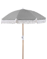 Garden Parasol Black and White Fabric Beech Wood Pole  150 cm Round Retro Garden Outdoor Umbrella Tilting UV Resistant Beliani