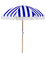 Garden Parasol Blue and White Fabric Beech Wood Pole  150 cm Round Retro Garden Outdoor Umbrella Tilting UV Resistant Beliani