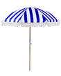 Garden Parasol Blue and White Fabric Beech Wood Pole  150 cm Round Retro Garden Outdoor Umbrella Tilting UV Resistant Beliani