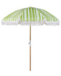 Garden Parasol Green and White Fabric Beech Wood Pole ⌀ 150 cm Round Retro Garden Outdoor Umbrella Tilting UV Resistant Beliani