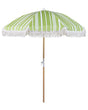 Garden Parasol Green and White Fabric Beech Wood Pole  150 cm Round Retro Garden Outdoor Umbrella Tilting UV Resistant Beliani
