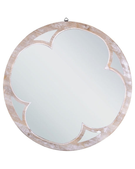 Wall Mirror Whitewash Light Wood Chinese Fir ø 60 Round Decorative Wall Mounted Accent Piece Beliani