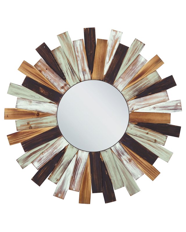 Wall Mirror Multicolour Chinese Fir ø 75 Round Decorative Sunburst Wall Mounted Accent Piece Beliani