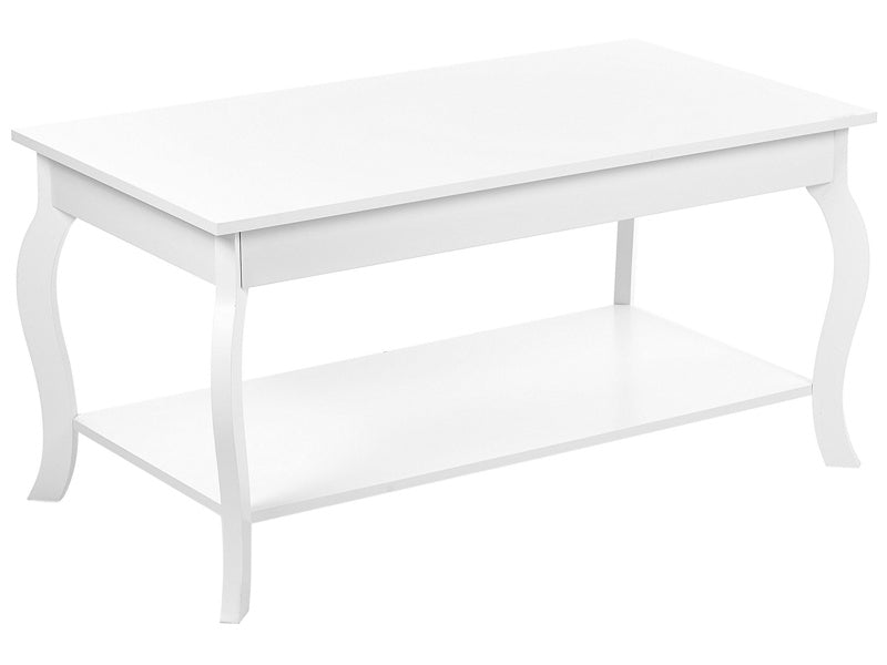 Coffee Table White MDF Particle Board 101 x 55 cm with Shelf Classic Design Living Room Beliani