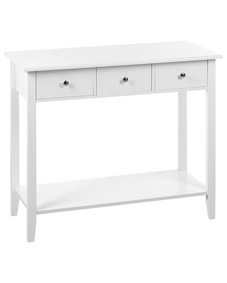 Console Table White MDF Wooden Legs 90 x 40 x 75 cm 3 Drawers Shelf Hallway Living Room Furniture Modern Scandinavian Style Beliani