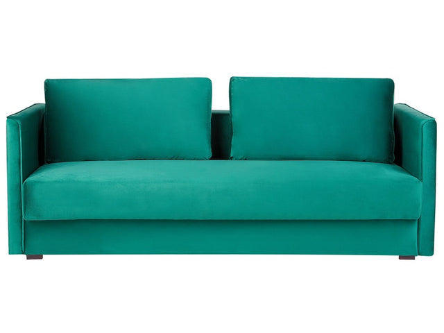 Sofa Bed Green Velvet 3 Seater Storage Compartment Removable Cushions Modern Beliani