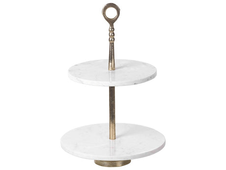 2-Tiered Dessert Plate Gold and White Aluminium and Marble Modern Glam Design Beliani