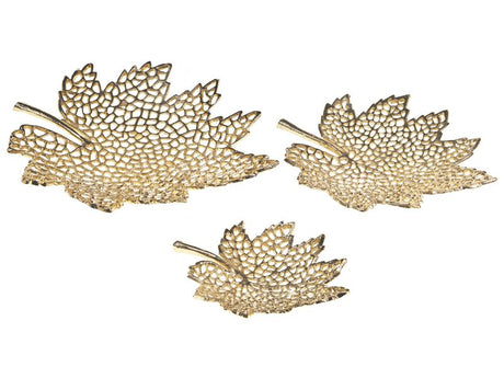 Set of 3 decorative trays Gold Aluminum Maple Leaf Glam Modern Decor Home Accessories Beliani