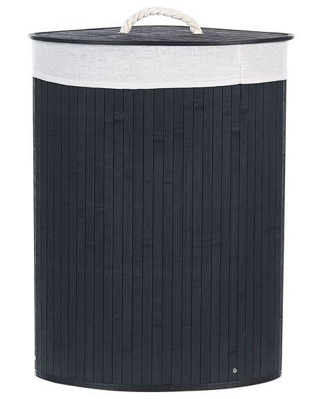 Storage Basket Black Bamboo with Lid Laundry Bin Boho Practical Accessories Beliani