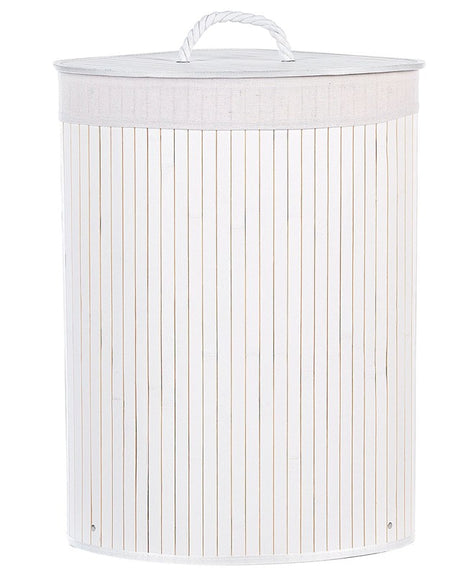 Storage Basket White Bamboo with Lid Laundry Bin Boho Practical Accessories Beliani