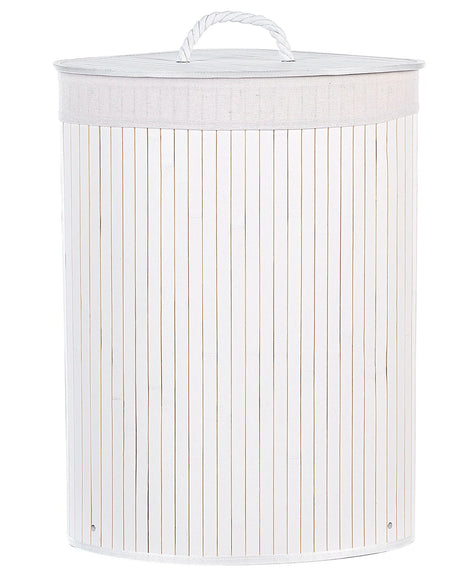 Storage Basket White Bamboo with Lid Laundry Bin Boho Practical Accessories Beliani