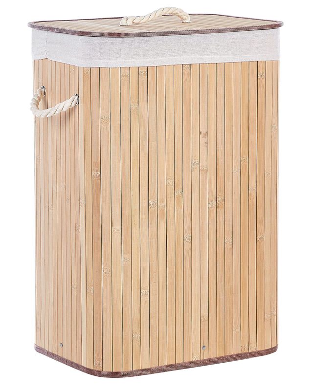 Storage Basket Light Wood Bamboo with Lid Laundry Bin Boho Practical Accessories Beliani