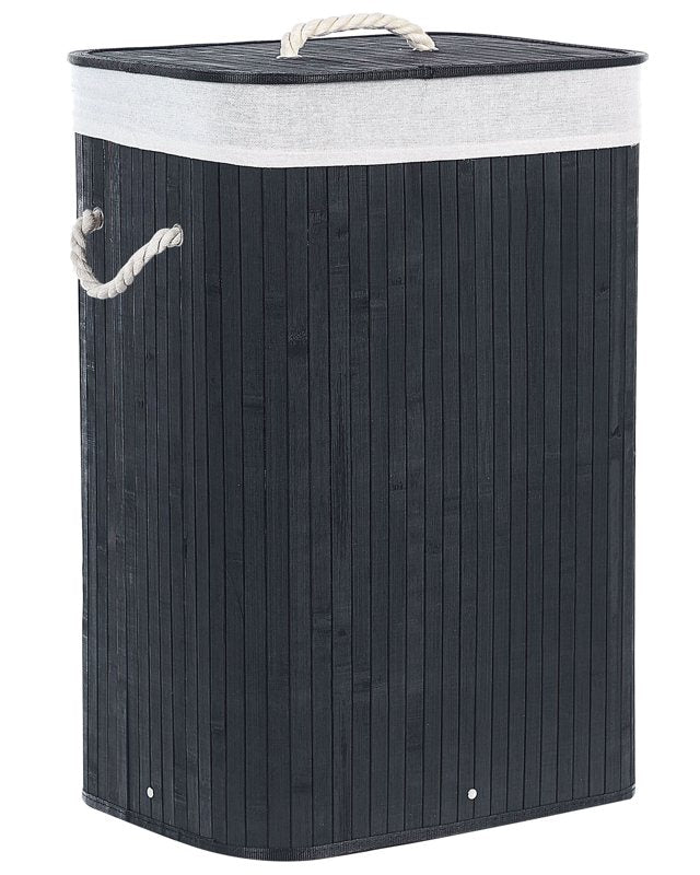 Storage Basket Black Bamboo with Lid Laundry Bin Boho Practical Accessories Beliani