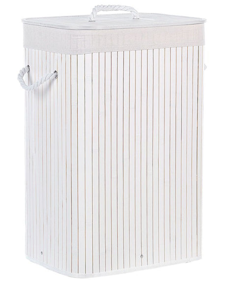 Storage Basket White Bamboo with Lid Laundry Bin Boho Practical Accessories Beliani