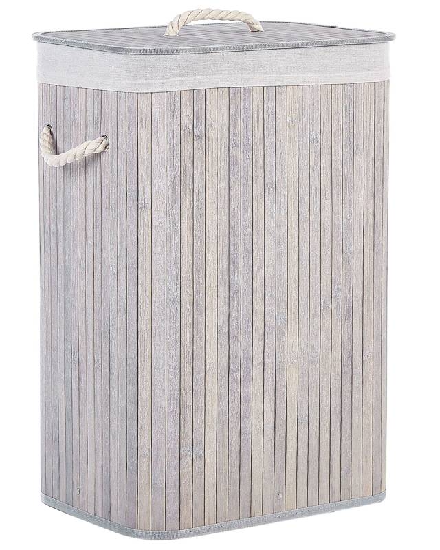 Storage Basket Light Grey Bamboo with Lid Laundry Bin Boho Practical Accessories Beliani